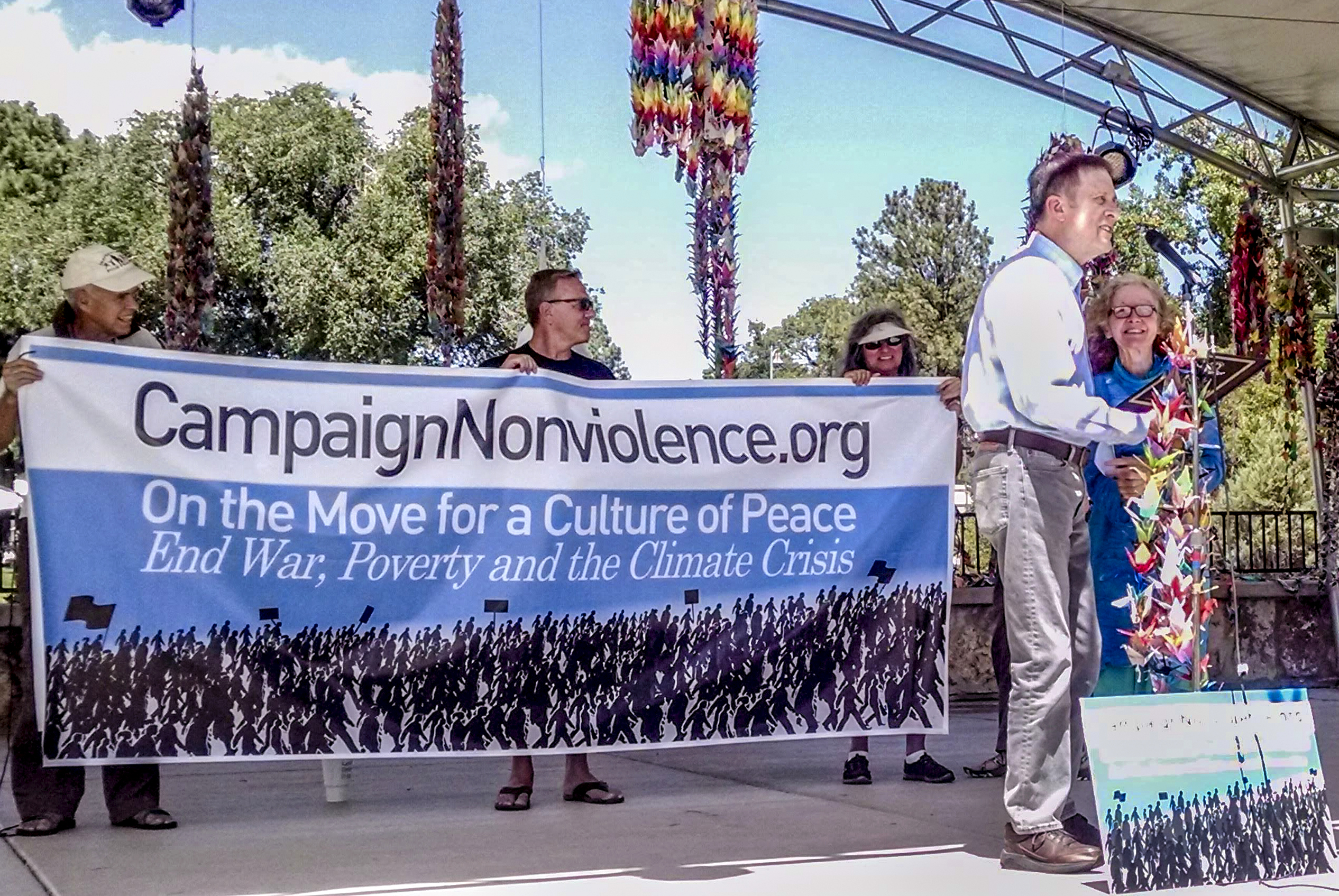 Kathy Kelly receiving Peace Prize on stage